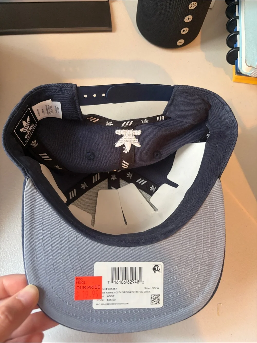 adidas Navy Blue and White Trefoil Snapback Cap youth